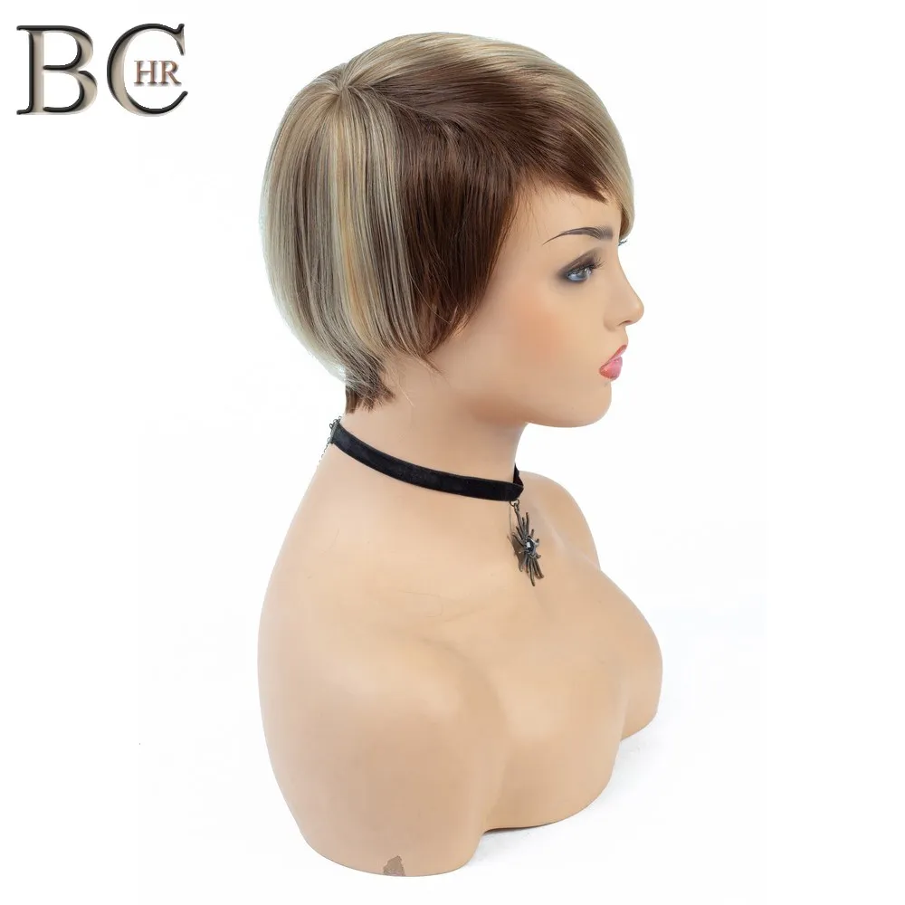 BCHR 6inch 110g Synthetic Short Straight Hair Wigs For Women Ombre Brown Black Wig Short Bob Wigs High Temperature Fiber