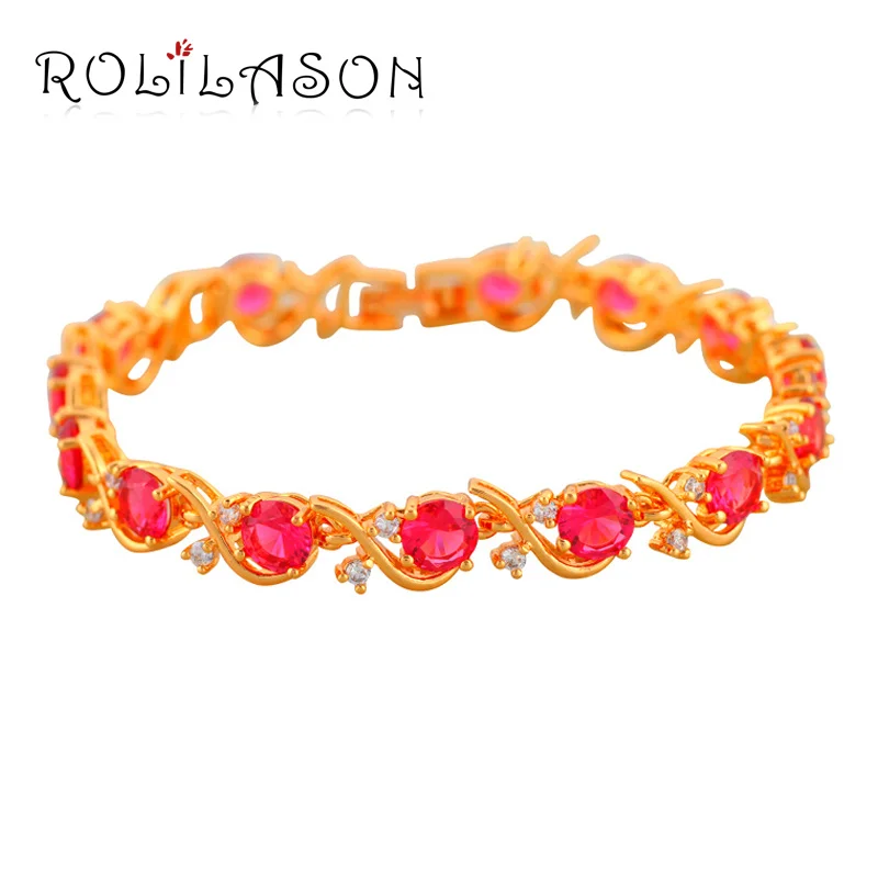 CZ Jewelry Lowest price K yellow Gold Tone Rose Crystal Inlay Charm Bracelets for women Wedding fashion jewelry TB673 | Украшения и