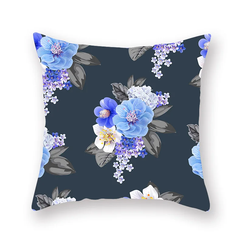 2019 fashion new blue plant flower and grass leaf pillowcase printing polyester cotton car office sofa cushion cover | Дом и сад