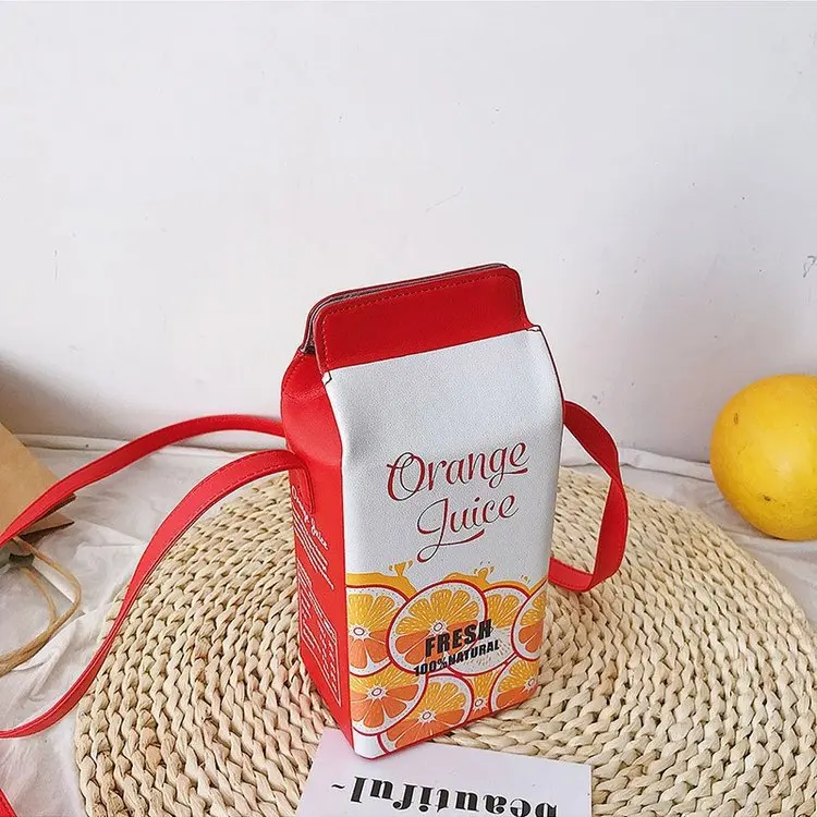 Летняя новая маленькая сумка из искусственной кожи с принтом фруктов, модная Подростковая милая сумка на плечо с рисунком клубники, банана, молока, C41-39 - Цвет: orange