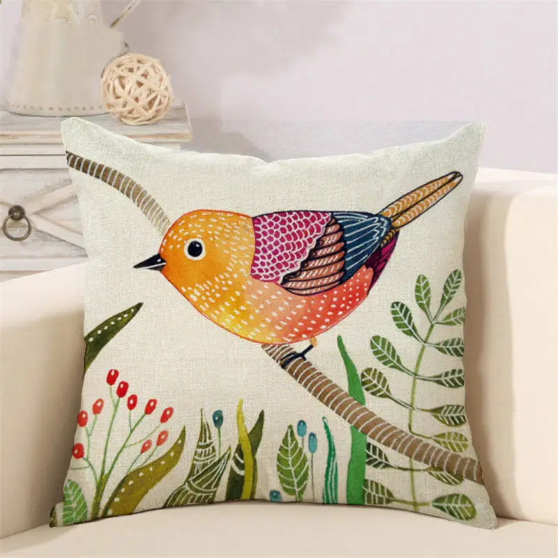linen cotton new year's pillows cover case bird cushion | Дом и сад
