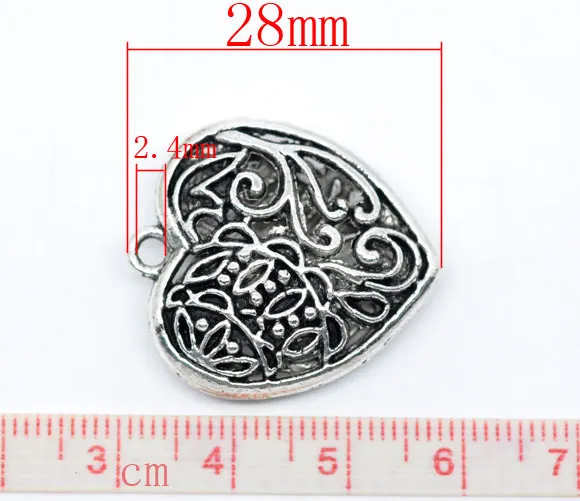 Очаровательные Подвески DoreenBeads из цинкового сплава в форме сердца серебряного