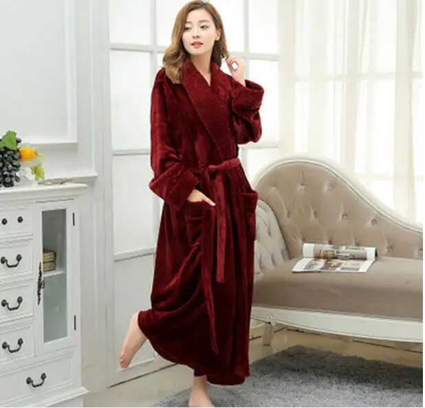 Длинный халат женский фланелевая ночная рубашка теплый E1026|bath robe|women bathrobelong bathrobe |