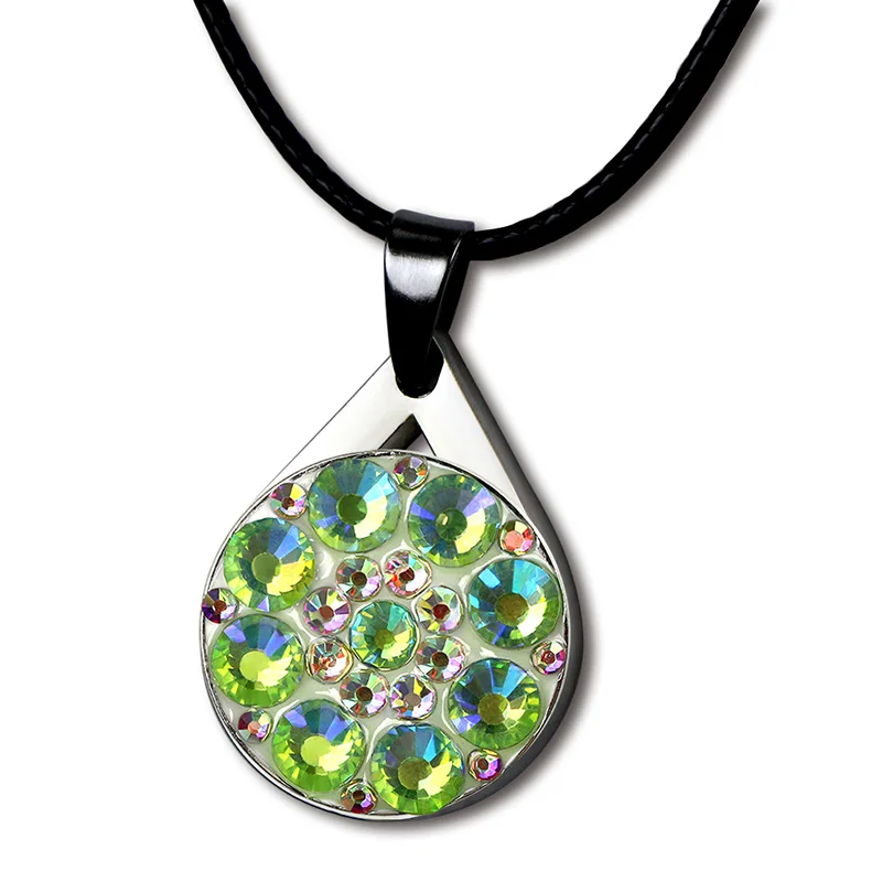 AB green PINMEI Crystal Ball Mark комплекты колье для гольфа с черным хлопковым шнуром Bling Маркеры для гольфа Ожерелья Подарки для дамских / детских гольфистов - Цвет: AB green