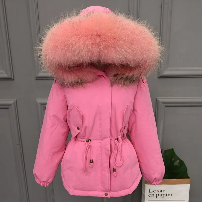Pink Pink Plus size Natural Fur White Duck Down Winter Coat women's jacket with hood Thicken Warm women's down Parka chaqueta mujer YRE05 - Цвет: Pink Pink