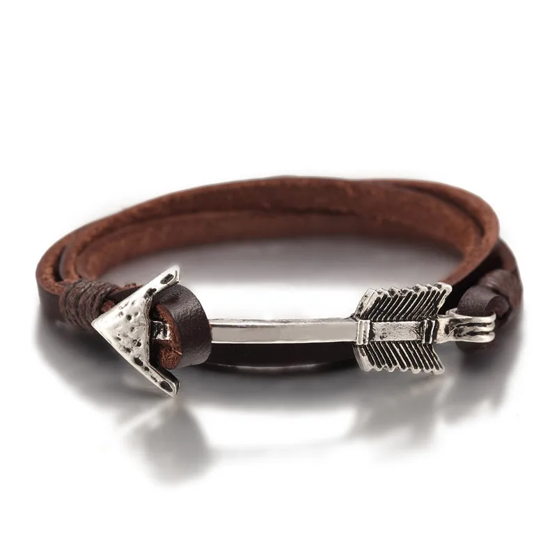 Leather Coffee Новое поступление многослойный амулет кожаный Винтаж бронза Стрелка браслет с подвеской «Якорь» для мужчин и женщин, влюбленных подарок - Окраска металла: Leather Coffee