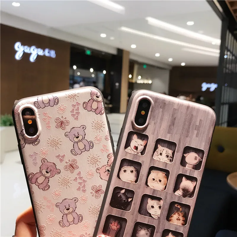 JiBan For iphone X Fashion Cute Love Animal Bear Cat TPU Soft Silicon Back Phone Cover Case Shell Apple 6 6S 7 8 Plus |