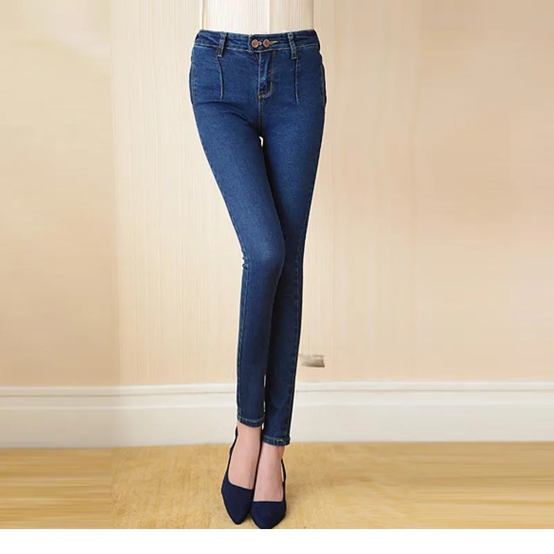 

2016 Winter Warm thick velvet skinny jeans Pants for woman Plus size 32 Blue Dark trousers Skinny ladies pant