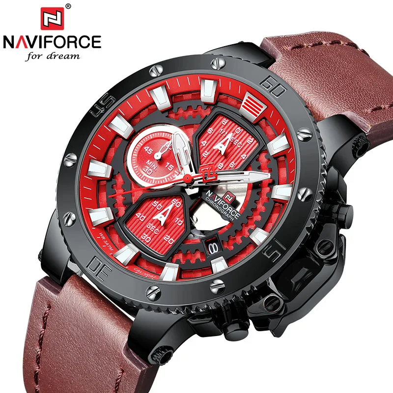 NAVIFORCE мужские s часы Красные большие Мужские Роскошные наручные с хронографом 2019