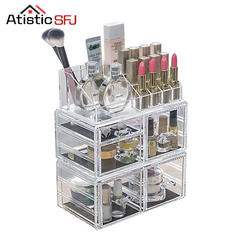 Прозрачный акриловый косметический Органайзер Ящик для хранения косметики стол