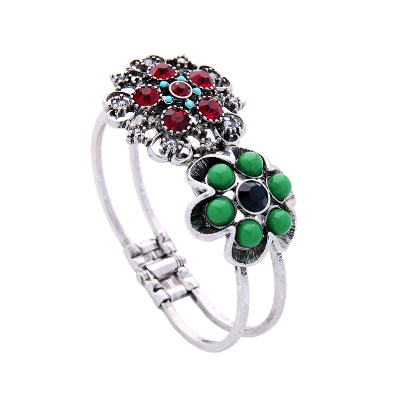 Зеленые эмалевые красные хрустальные цветы Этнические браслеты для женщин