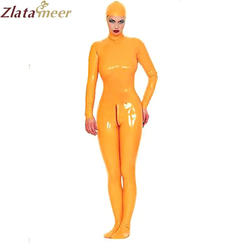 Латексный костюм для женщин резиновый Цельный боди Zentai с открытым лицом