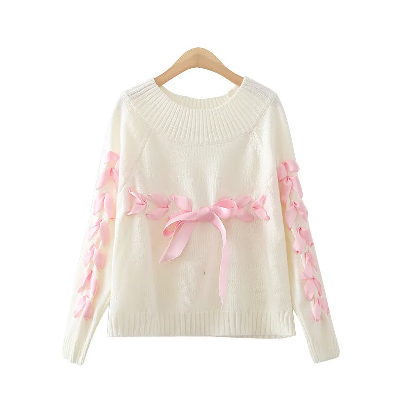 Fresh Style Fashion Lady Knitwear Women Casual Tops Sweater Autumn Knitted Plus Size Split Female Pullover with Lacing | Женская одежда