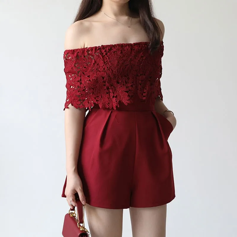 Женские Кружевные Боди с вырезом лодочкой Junmpsuits однотонные повседневные боди