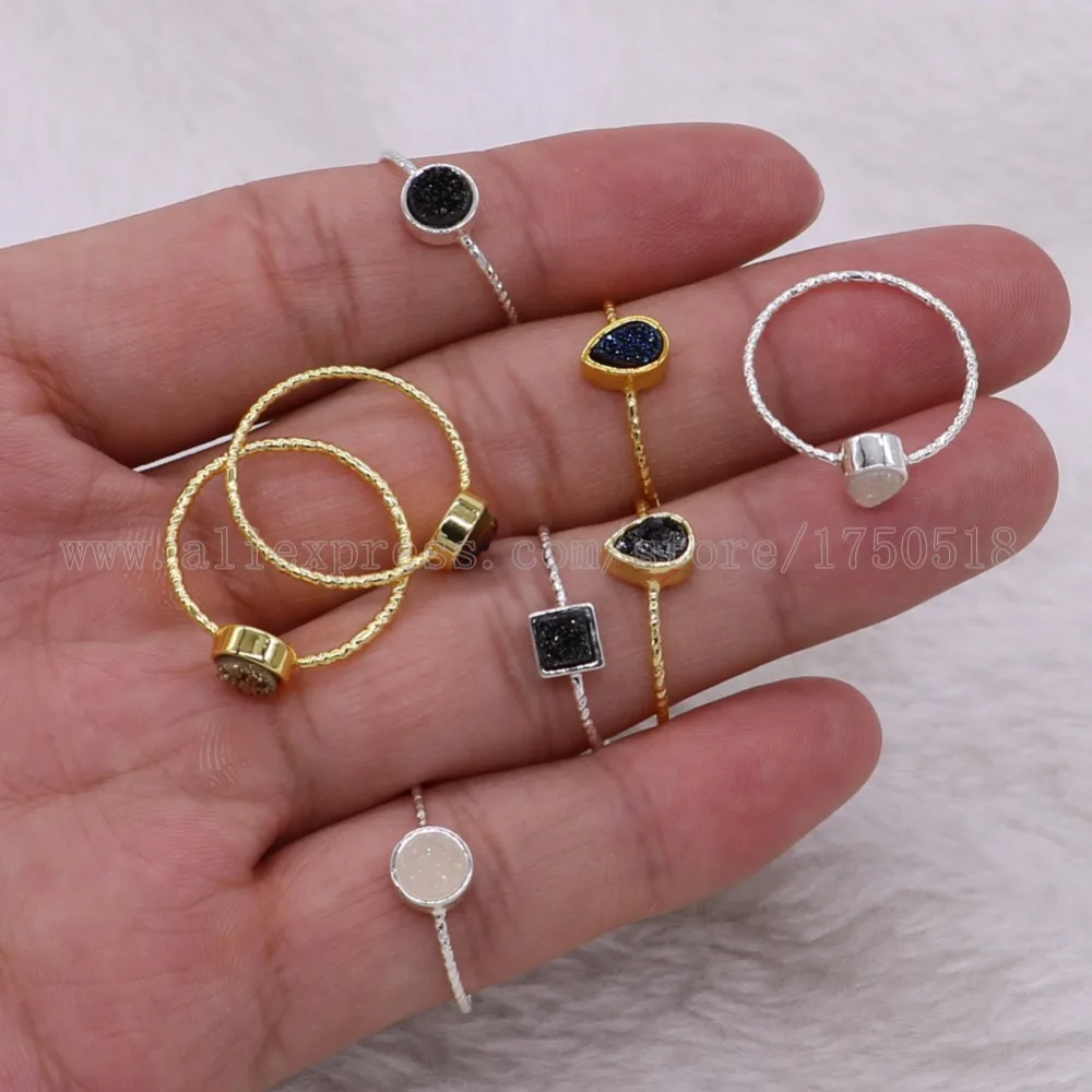 5 шт. модное кольцо с камнем druzy смешанные цвета металлические кольца тонкие