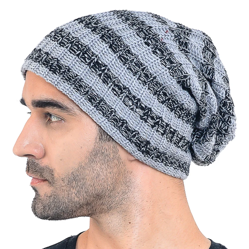 Для мужчин Сутулиться Beanie Кепки На зиму высокого качества акрил полосатый вязать