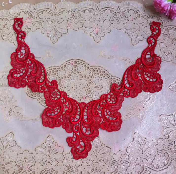 Женский кружевной воротник с красным цветком 1 шт. Ширина 23*23 см украшенный