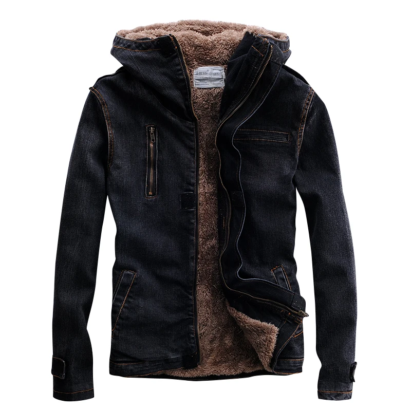 

Зимняя джинсовая куртка с капюшоном TANG 2021, черная мотоциклетная Байкерская Стильная дизайнерская флисовая утепленная джинсовая куртка с м...