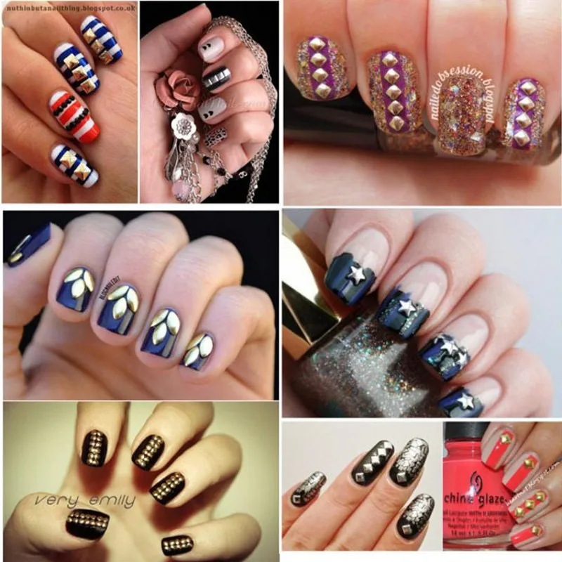 1 колесо золотые заклепки для ногтей Смешанная форма (круглый/квадратный/конский