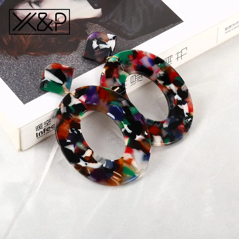 multicolour X& P акриловые женские серьги большие длинные массивные полимерные овальные квадратные геометрические Висячие серьги для женщин богемные ювелирные изделия - Окраска металла: multicolour