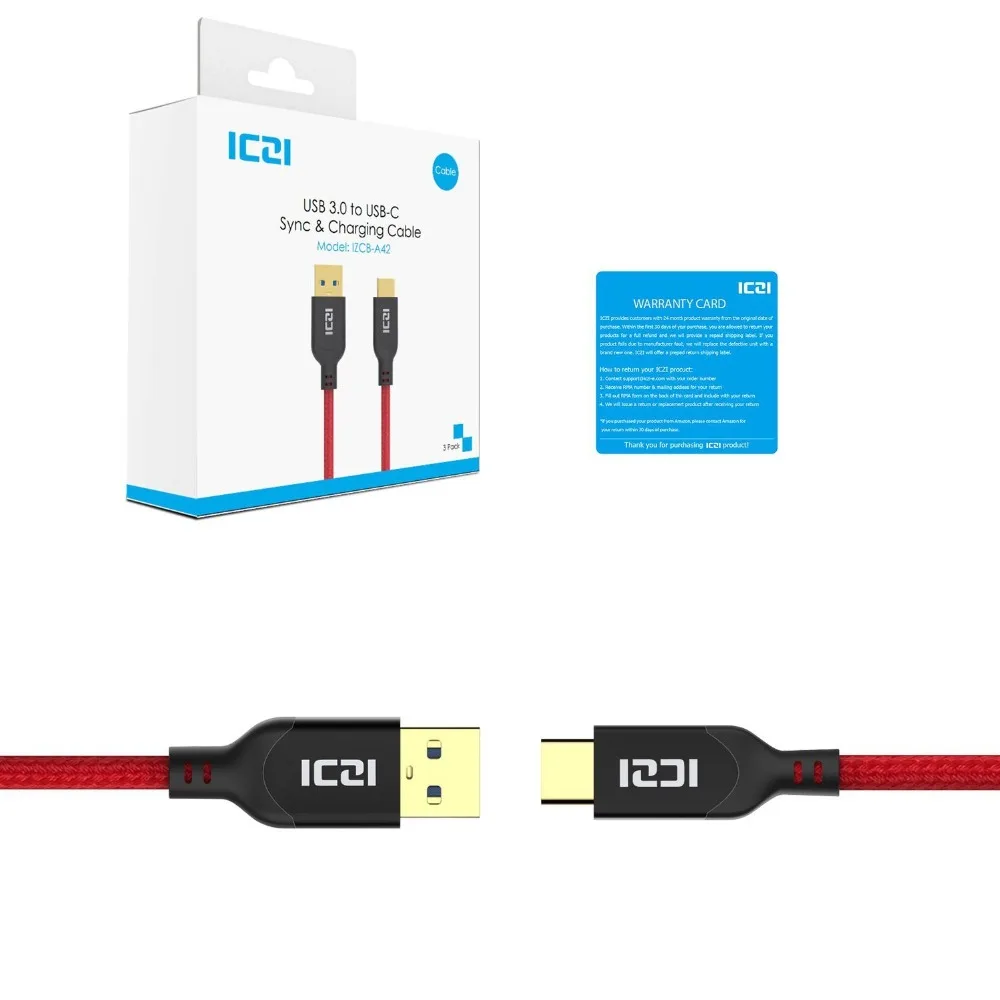 ICZI 1 м 3 Тип упаковки C кабель Нейлон Плетеный 2.4A Быстрая зарядка для передачи