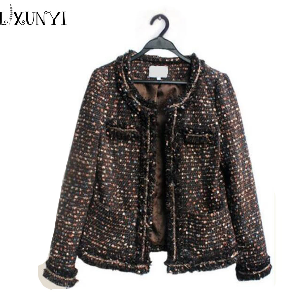 Осенне-зимнее шерстяное высококачественное твидовое пальто с кисточками в стиле