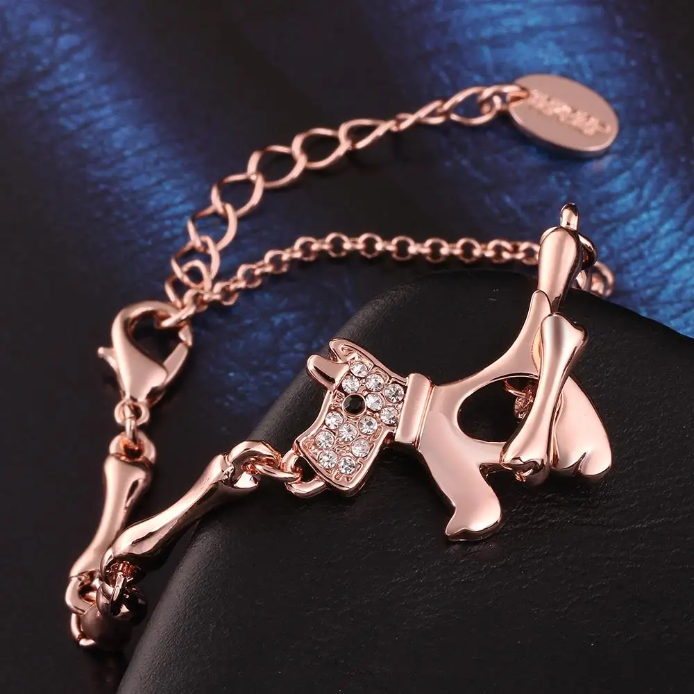 EPICFEAT 2017 Beagle Dog and bones Pendants Bracelets Animal Crystal Rose gold Cute Wrist Chain Women Fashion Jewelry PB072 |