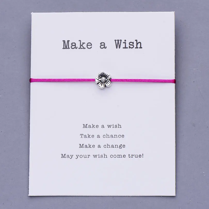 hot pink with card Pipitree Make a Wish, мини-браслет с цветами, женский, регулируемый, на удачу, красные браслеты, для женщин, детей, Wish, ювелирное изделие, карта, подарок - Окраска металла: hot pink with card