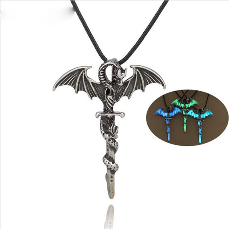 Готический Крест дракона панк светящиеся Подвески и ожерелья светится в темноте