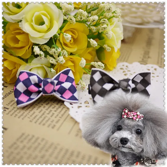 Модный аксессуар для волос в клетку домашних животных Тедди йоркширского