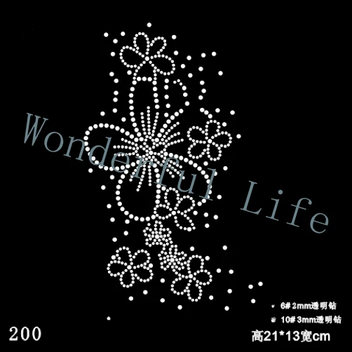 

Free Shipping flower with dots image rhinestone Iron On bling transfer design motif Trim