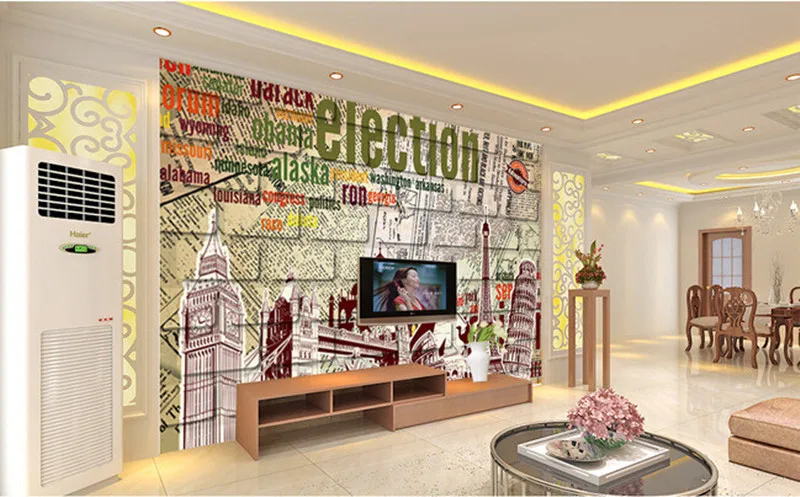 3D фрески на заказ ретро кирпичная стена в английской газете обои для спальни