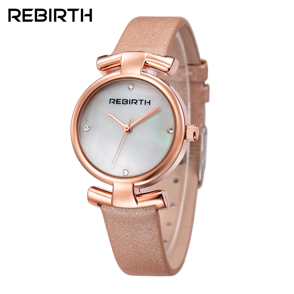 

REBIRTH Relogios Femininos Gold Woman Watch Casual Ladies Watches Brand Luxury Bracelet Quartz Clock Female Leather Strap watch