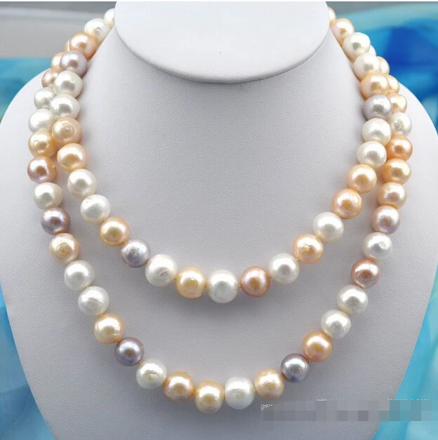 

fast2strands 12mm round pink white purple pearl necklace AAA