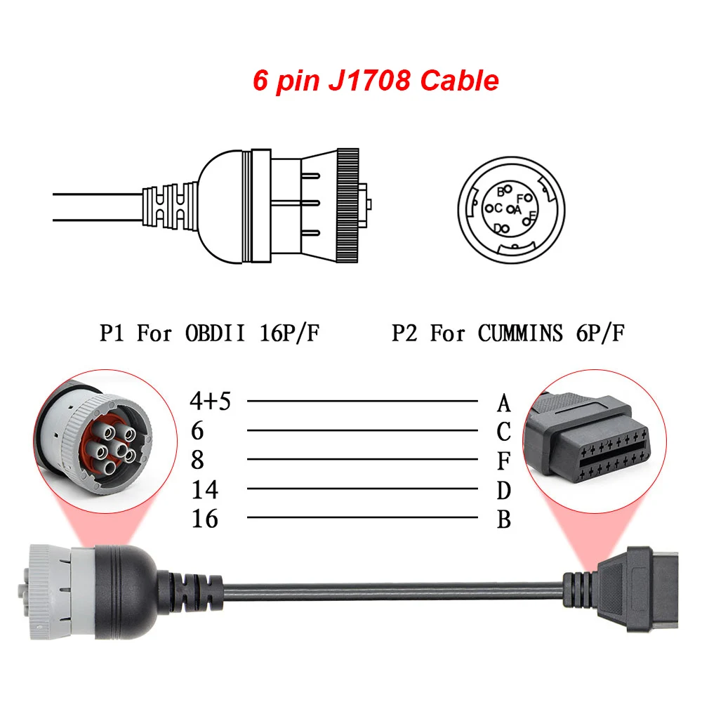 Горячая OBD2 грузовик диагностический инструмент 16 Pin кабель J1708 J1939 разъем OBD к OBD2 6 Pin 9 Pin грузовик кабель для Cummins грузовик