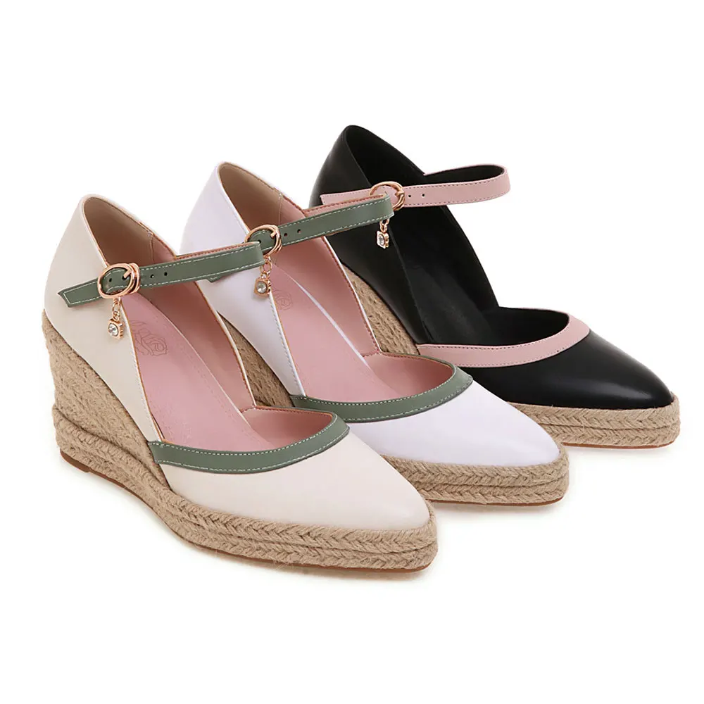 Женские туфли лодочки на танкетке sgesвье высоком каблуке с плетением ремешком