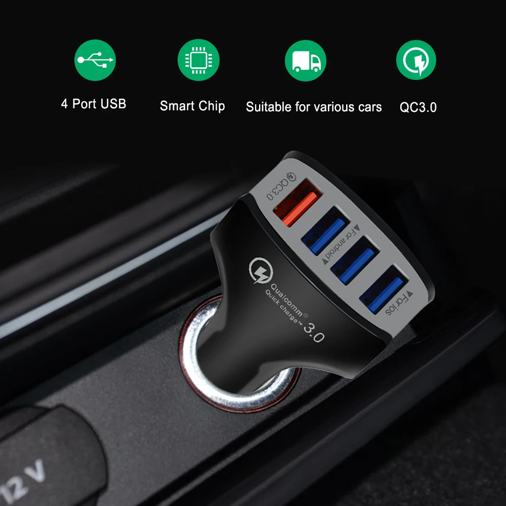 4USB автомобильное зарядное устройство Быстрая зарядка 3,0 зарядное устройство для мобильного телефона Быстрая зарядка для iPhone X 8 7 samsung S8 Xiaomi внешний аккумулятор для планшета