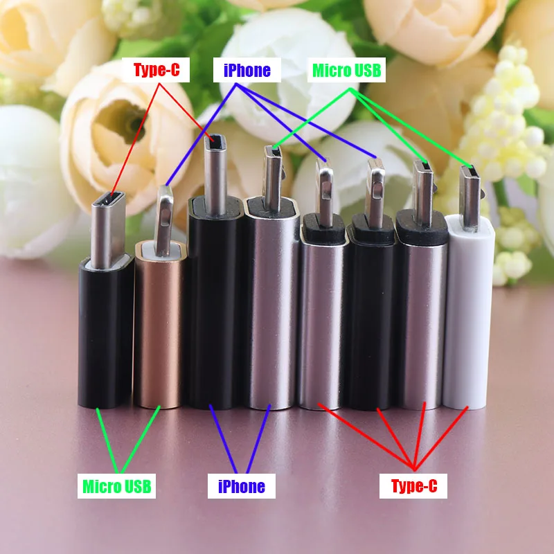 3 шт. для iPhone type-C USB 3,0 адаптер для Micro USB для iPhone Android кабель для передачи данных конвертер type-C на 8 pin адаптер для зарядки