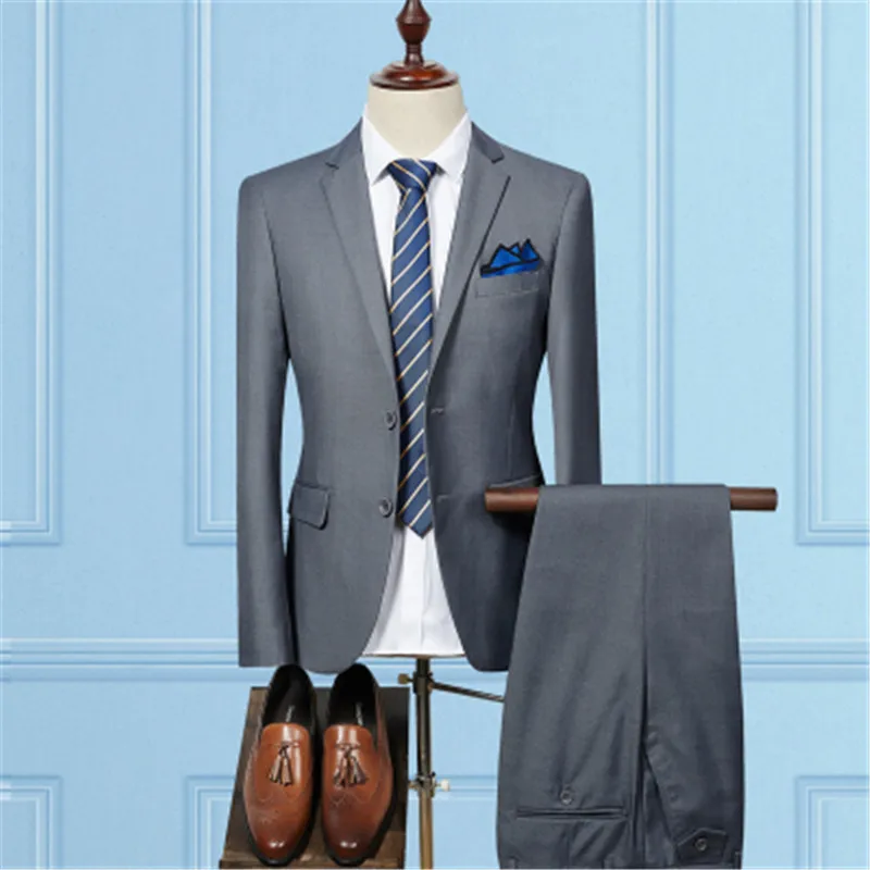 2 pieces sets dark Пиджак, брюки, жилет/ Модные мужские деловые костюмы, комплект из трех предметов/мужской свадебный костюм, блейзеры, пальто, брюки, жилет - Цвет: 2 pieces sets dark