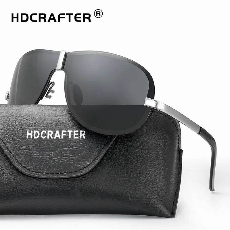 Мужские солнцезащитные очки без оправы HDCRAFTER черные поляризационные для