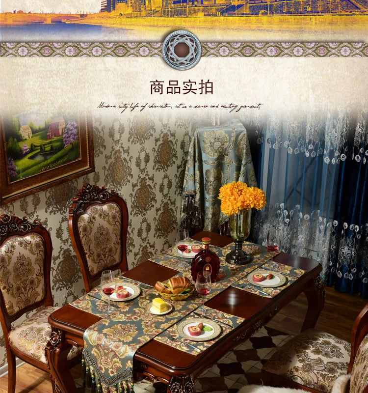 Luxury Blue Silk Jacquard Table Runner Placemat High Quality Jacquard Tablecloth Table Flag Table Kitchen High-grade Supplies S