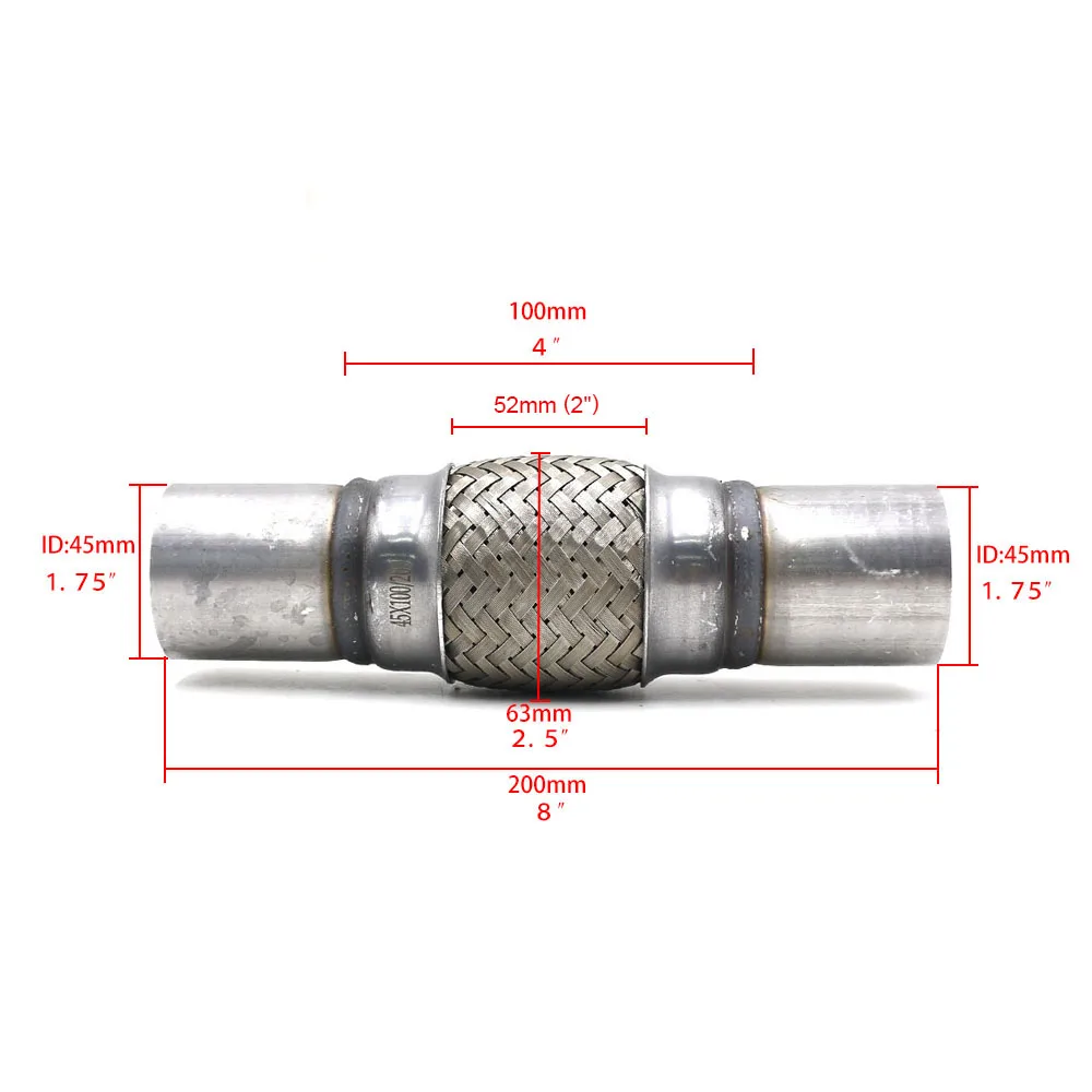 Stainless Steel 1.75&quot x 4'' 8&quot Car Exhaust Flex Pipe Bellows High quality Double Braid Connector Ripple With Bracket YC101187 |