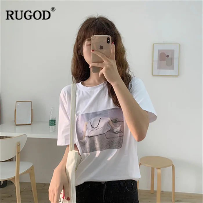 RUGOD Harajuku стиль женщины сумку печати футболка летние Круглая горловина хлопковые