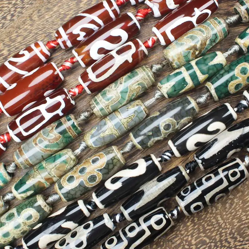 

6pcs , 8-10mmX27-30mm, Tibet Dzi Agates Oval Beads , Large Variety of Patterns , Jewelry Making Beads