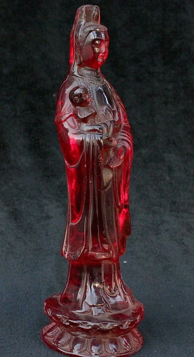 10 &quotКитайский Янтарный резной Kwan yin Guan Boddhisattva Avalokiteshvara статуя мальчика|Статуи и