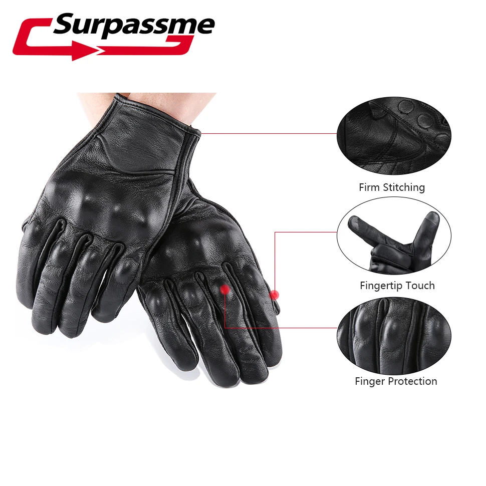Натуральная кожа мото перчатки Сенсорный экран Водонепроницаемый козья Для