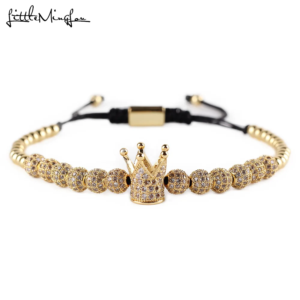 

Luxury CZ Crown Ball Charm Copper Beads Braided Macrame Handmade Men Bracelets & Bangles For Women Jewelry Accessories Gift