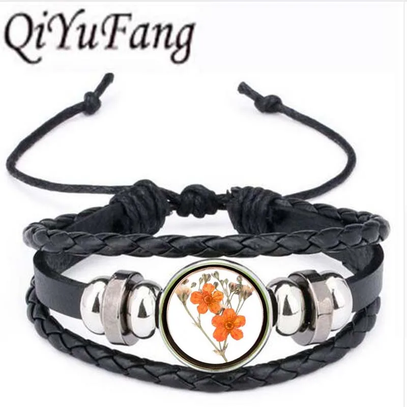 Qiyufang Romantic Dried Flowers Glass bracelet bangle Long Statement bracelet bangle Collares Jewelry Women bracelet bangle