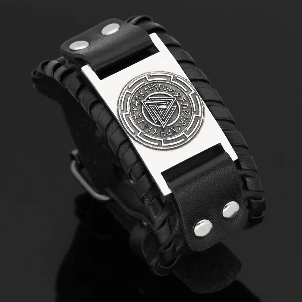 Скандинавский Викинг символ Одина valknut rune кожаный браслет-амулет с подарочной