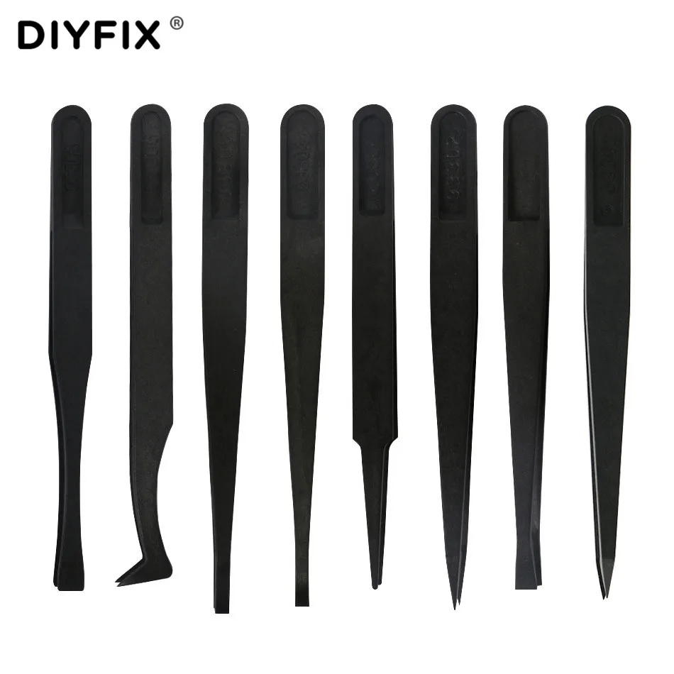 

DIYFIX 7 in 1 Plastic Electronic Tweezers Kit Anti-static ESD Forceps PCB Repair Hand Tools Set